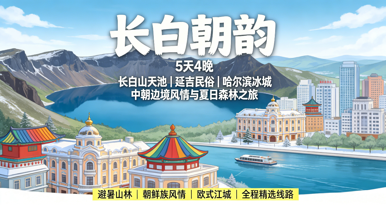 【长白朝韵】长白山+延吉+哈尔滨5天4晚 拼小团·咨询客服惊喜|高奢5钻8人团|22度避暑·徒步溯溪挖人参 温泉天池瀑布+漂流驯鹿+图们旅拍