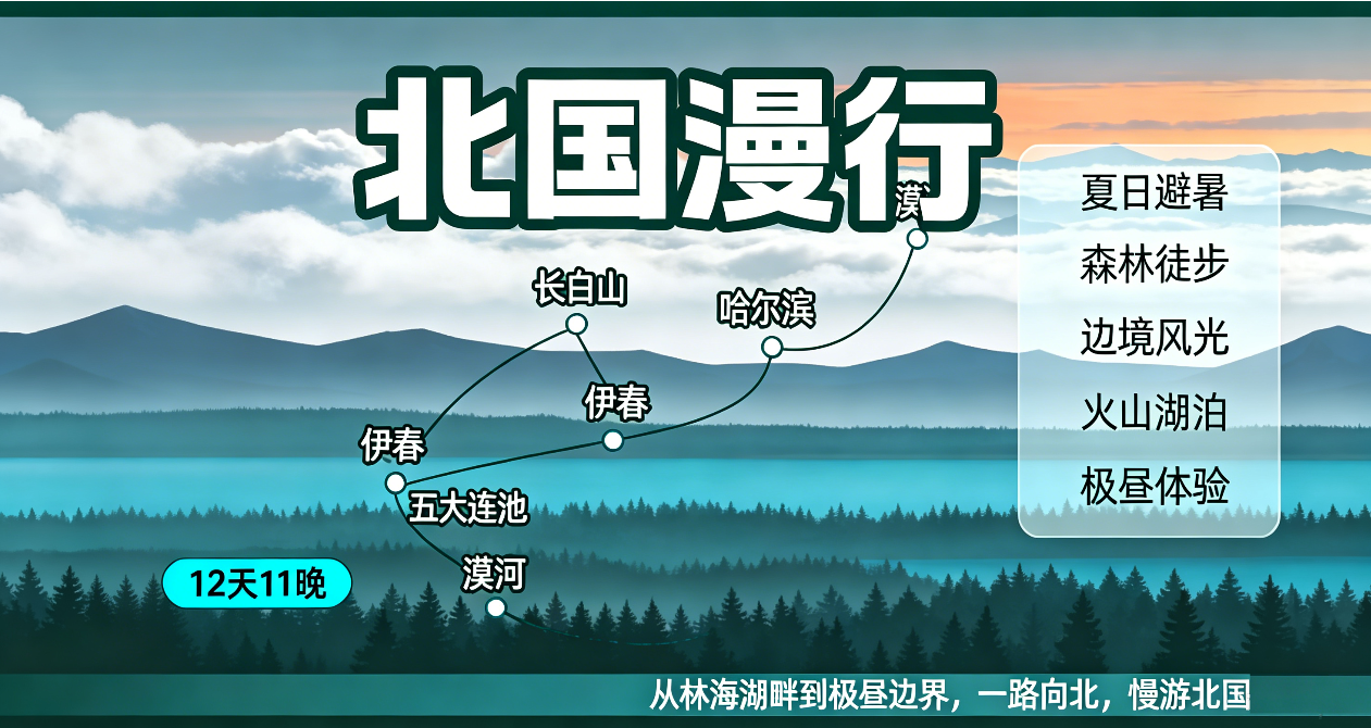 【北国漫行】长春+延吉+长白山+哈尔滨+伊春+五大连池市+漠河12天11晚 跟团游·20席VIP 黑吉全景 门票景交全含 乘雪国列车一路向北『可升级软卧』4钻住宿+6餐6味